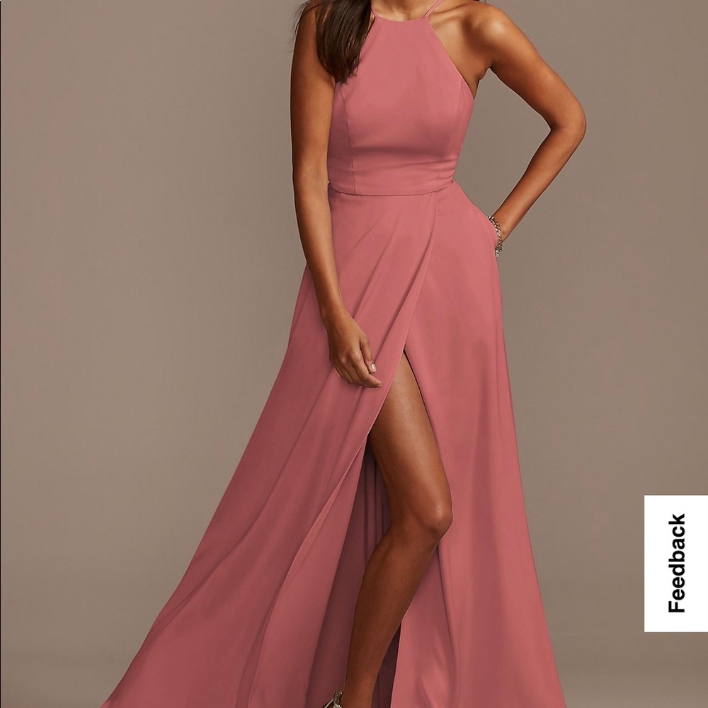 Crepe-Back Satin High Neck Bridesmaid Dress in Sedona worn once no alterations